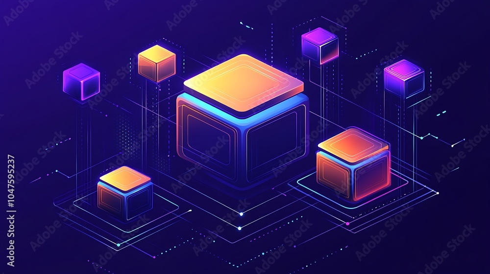 Poster abstract 3d cascading cubes in digital space