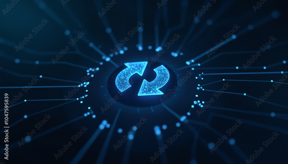 Poster refresh icon with network integration: a refresh icon integrated within a digital network, symbolizi