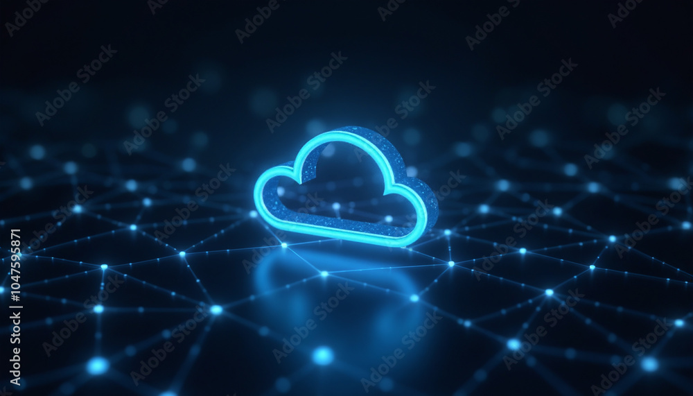 Poster cloud icon with network integration: a cloud icon connected within a network, symbolizing cloud comp