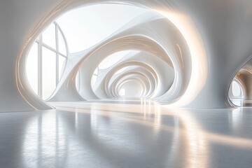 Fototapeta premium Futuristic White Interior with Curved Walls and Window