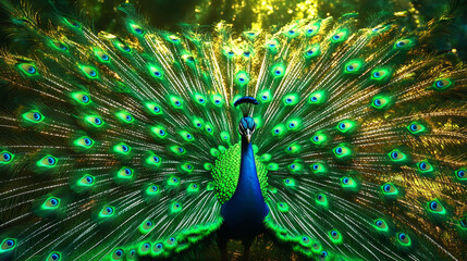 Naklejka premium Imagine a majestic peacock spreading its iridescent feathers in a stunning display of color. 