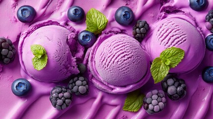 blueberry ice cream in waffle bowl