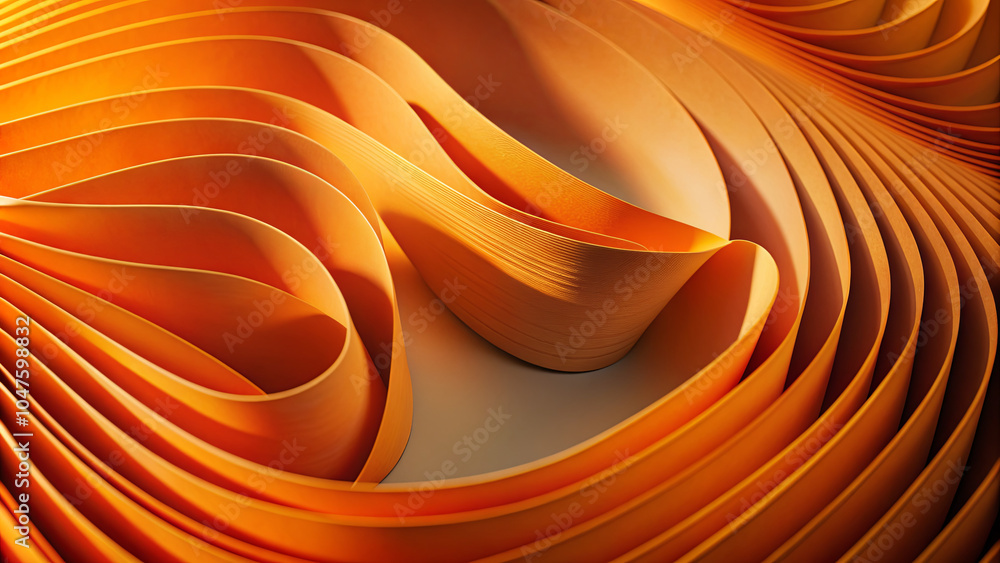 Poster textured lines in shades of orange flow and twist, creating an engaging visual effect. the soft ligh