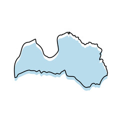 LATVIA Map with with body and Outline Isolated on white Background