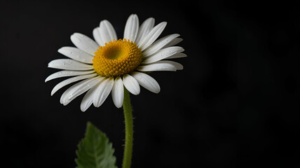 One daisy flower stem with empty black background. Wallpaper