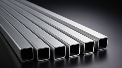Realistic aluminum square tubing in various sizes, perfect for illustrating architectural, engineering, or industrial applications.