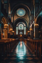 Obraz premium Prayerful Ambiance in Synagogue Hall