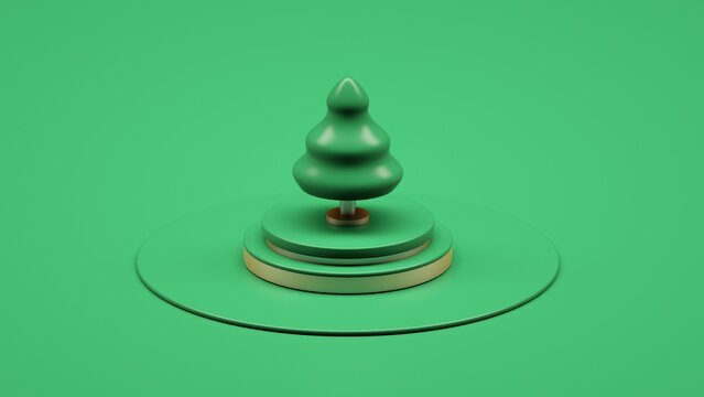 Illustration, 3d rendering, Christmas tree with toys, isolated background, Christmas background, new year, 2025, card, colored, red, green, gold, abstract background, plastic, toy