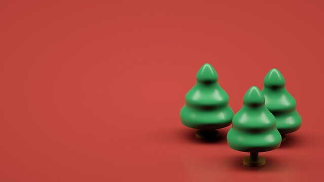 Illustration, 3d rendering, Christmas tree with toys, isolated background, Christmas background, new year, 2025, card, colored, red, green, gold, abstract background, plastic, toy