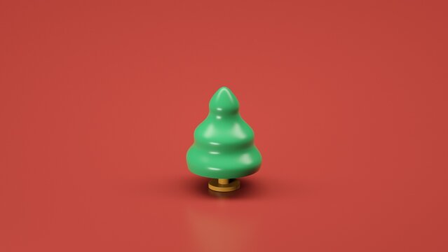 Illustration, 3d rendering, Christmas tree with toys, isolated background, Christmas background, new year, 2025, card, colored, red, green, gold, abstract background, plastic, toy