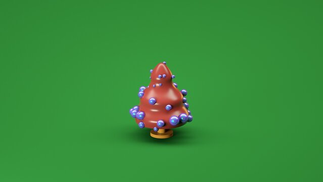 Illustration, 3d rendering, Christmas tree with toys, isolated background, Christmas background, new year, 2025, card, colored, red, green, gold, abstract background, plastic, toy
