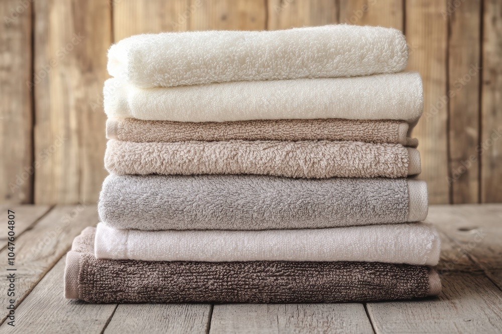 Aufkleber freshly folded towels in soft hues display a tidy arrangement on a wooden table, adding a warm touch