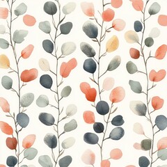 Boho Rainbow and Eucalyptus Seamless Nature Design with Watercolor Illustration for Children