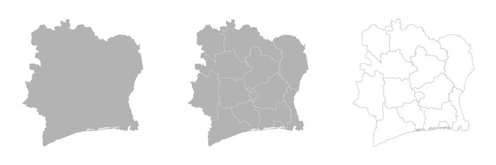 Set of IVORY COAST Maps with Main Map and Regional maps