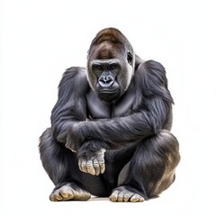 Naklejka premium Gorilla Isolated: Majestic Silverback Ape Wildlife On White Background