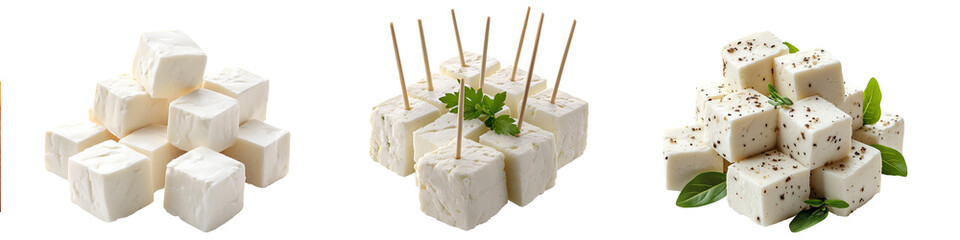 Feta set  cubes on transparent background PNG