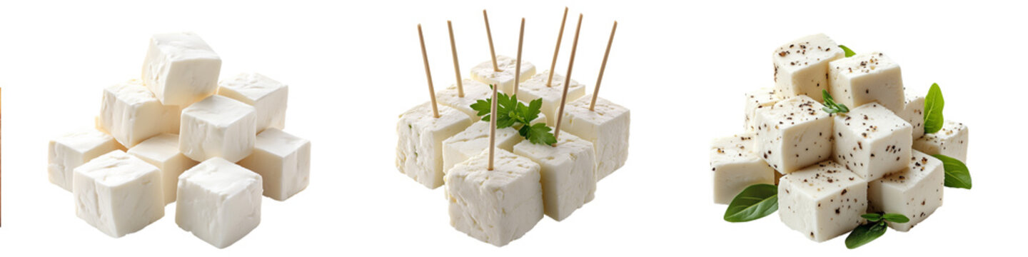 Feta set  cubes on transparent background PNG