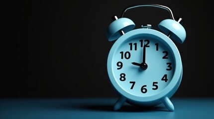 Naklejka premium A pastel blue alarm clock with bold black numbers is set against a contrasting bright yellow backdrop, creating a cheerful and eye-catching display.