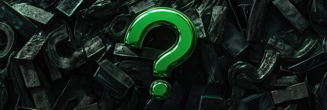Green Question Mark on Black Sign Background. 3D Rendering Concept for FAQ and Finance - Powered by Adobe