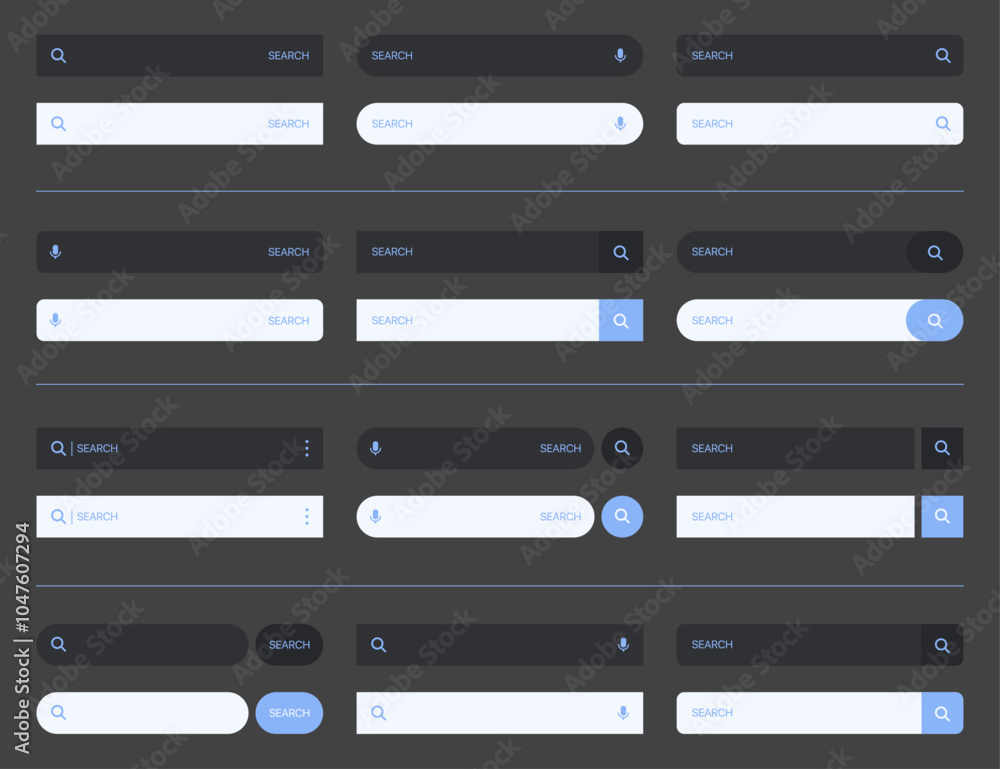 Fototapete search bar. web ui elements for browsers with text field and search button, mobile application graph