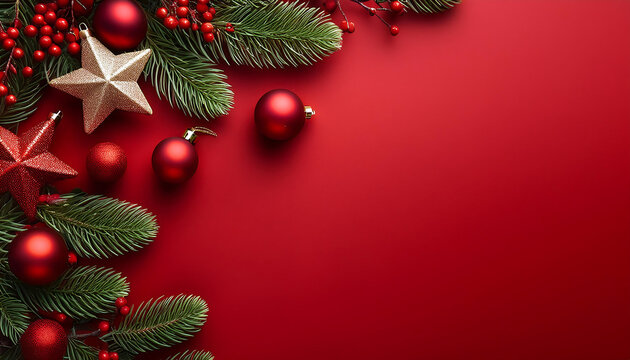 Fir branches decorated for a festive holiday red Christmas scene. _1(288)