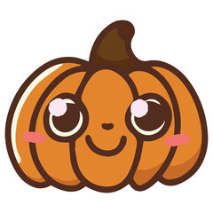 Cute pumpkin smiling, orange color, white background, pink cheeks, kawaii, eyes wide open