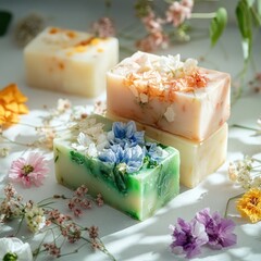 Organic Handcrafted Soap with Botanical Ingredients. Watercolor Illustration on White Background
