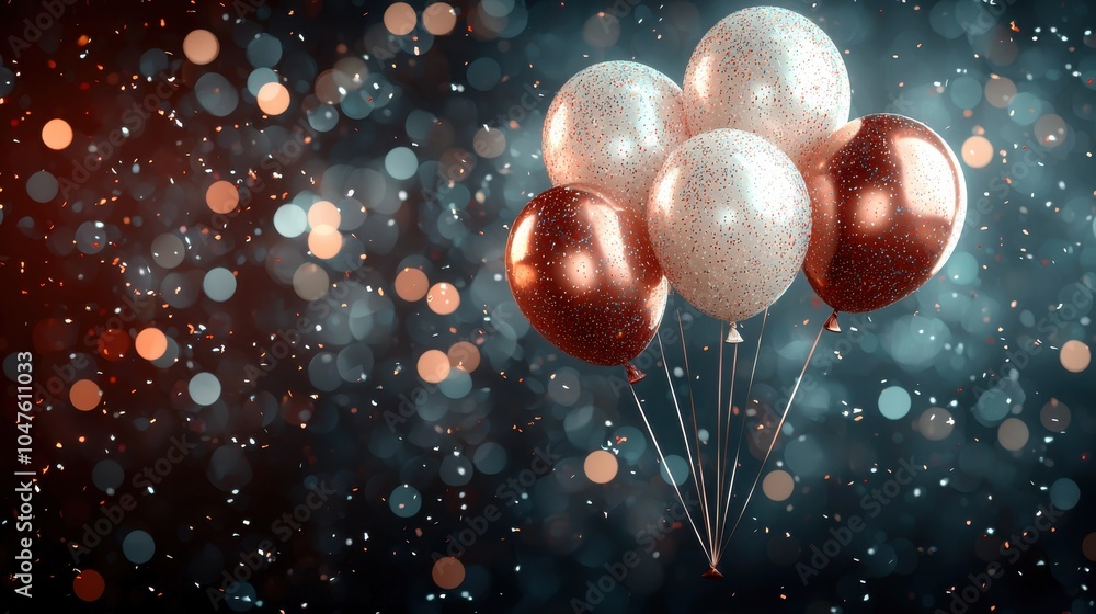 Aufkleber colorful balloons floating against a backdrop of shimmering bokeh lights, creating a festive atmosph