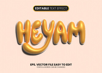 Heyam text style, 3D inflated editable text effect