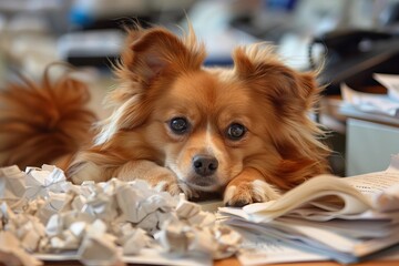 Stressed Businesswoman Overwhelmed by Workload and Uncertainty at Desk Covered in Papers