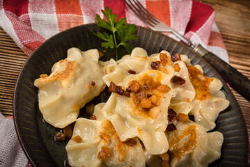 Fried dumplings (pierogi) with meat.