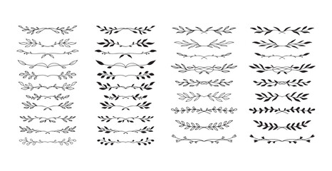 Obraz premium Set hand drawn floral elements isolated doodle line style. Outline silhouette branches.