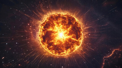 A neutron star that formed after a massive supernova explosion, emitting its energy and a golden glow, where neutrons are the main component formed by the combination of protons and electrons.