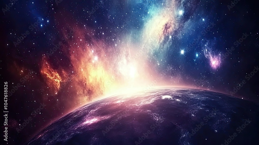 Poster cosmic light and swirling colors create a celestial ballet in space, with stars and nebulae moving i
