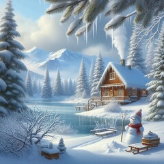 winter landscape with house
