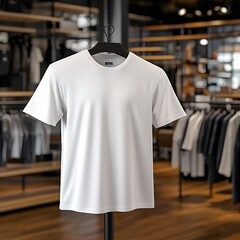 White T-shirt Displayed in a Modern Retail Store Setting