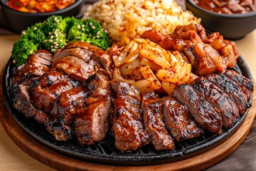 Korean BBQ Feast: Grilled Beef, Chicken & Kimchi