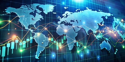 Fototapeta premium A digital world map highlighted with data points, visualizing global information.
