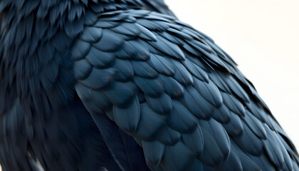 Obraz premium black feather pigeon macro photo. texture or background isolated with white highlights, png
