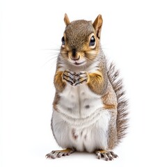 Obraz premium Happy Squirrel. Cute and Wild Rodent Animal Standing on Isolated White Background