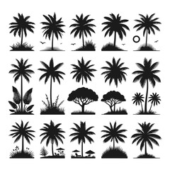Fototapeta premium Silhouettes set of palm trees vector illustration