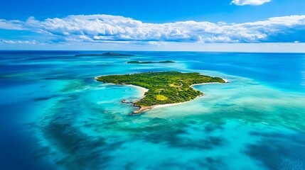 Obraz premium A small island in the middle of the ocean surrounded by clear blue water