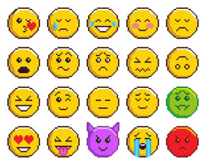 Pixel Art Emoji Collection, 8Bit Emoticon Face Set