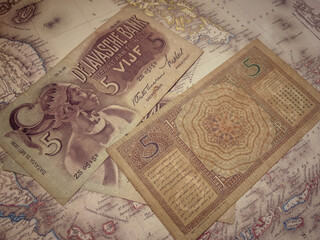 old Indonesian money 5 guilders