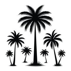 Silhouette set of palm trees vector illustration