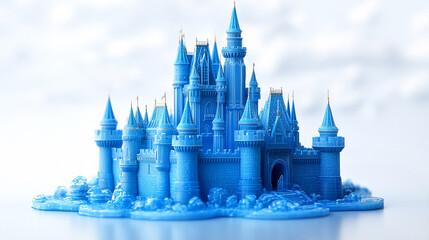 A grand and charming play castle with towering blue towers.