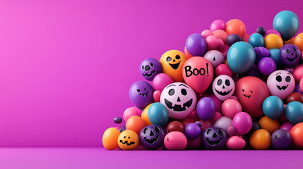 Happy Halloween. Bright whimsical Halloween background with orange pumpkins