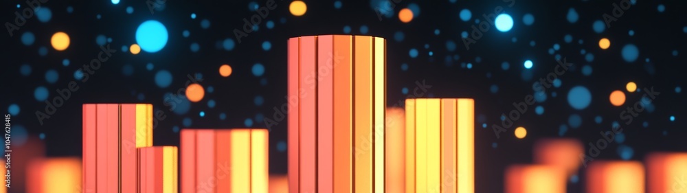 Aufkleber colorful abstract cityscape with illuminated columns and glowing bokeh lights.