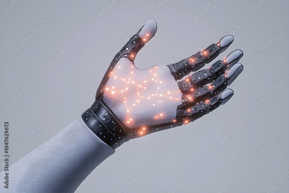 Aufkleber black robotic hand with illuminated neural connections. artificial intelligence concept. advanced te