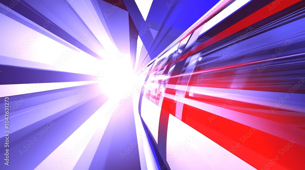 Poster abstract light trails in red, blue, and white hues creating a dynamic visual effect.